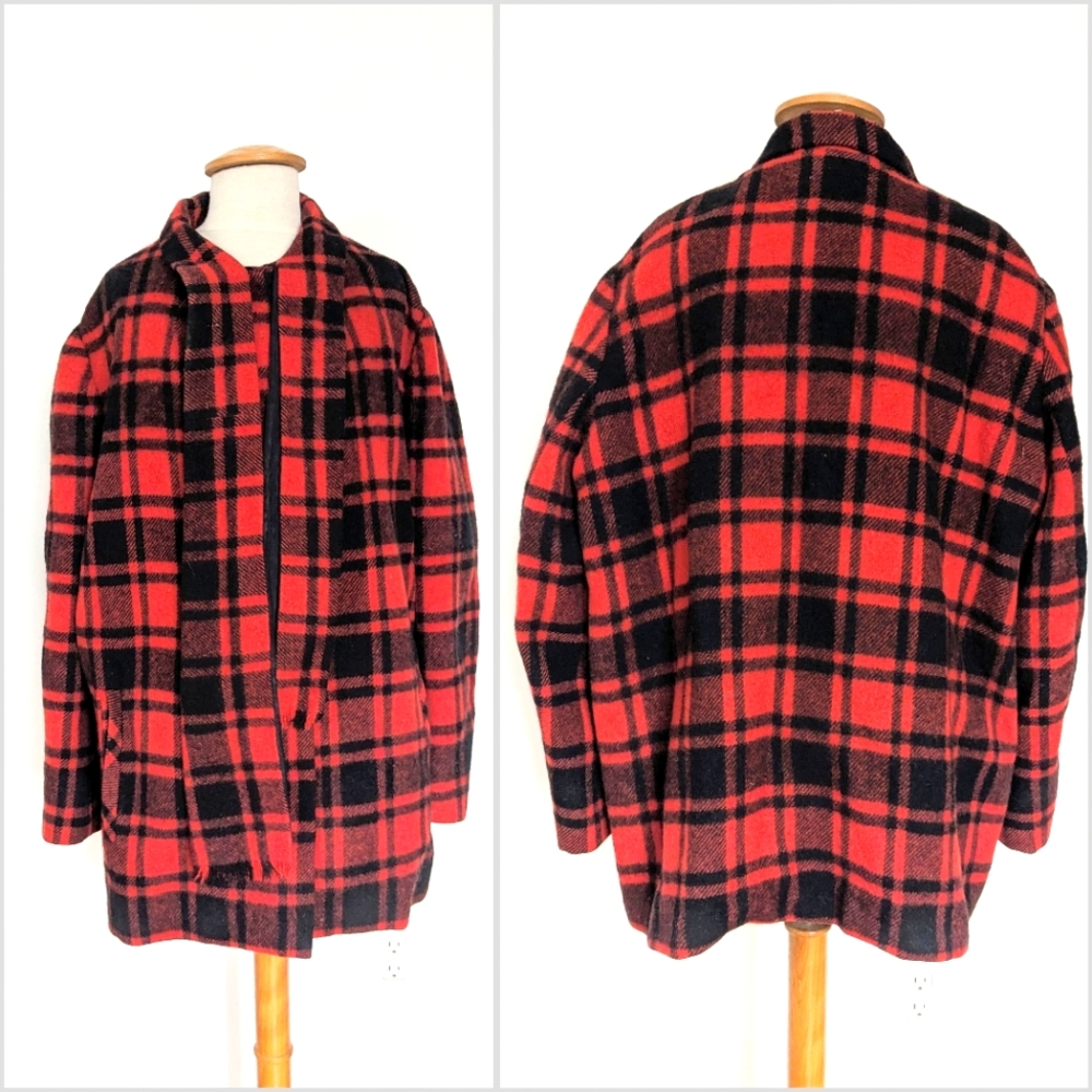 Tie Neck Construction Plaid Jacket